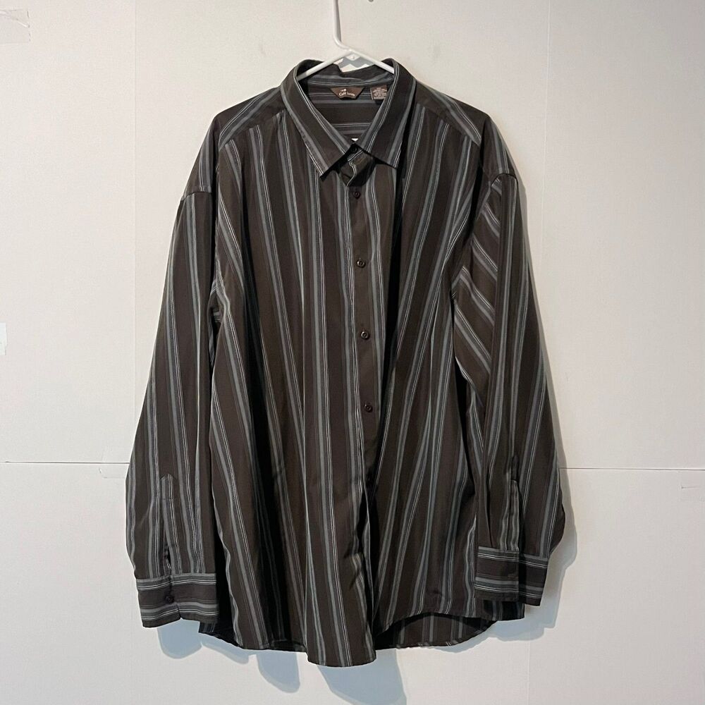 Cafe Luna Mens Shirt Size 3XL (54/56) Brown Striped Soft Sateen Button Up